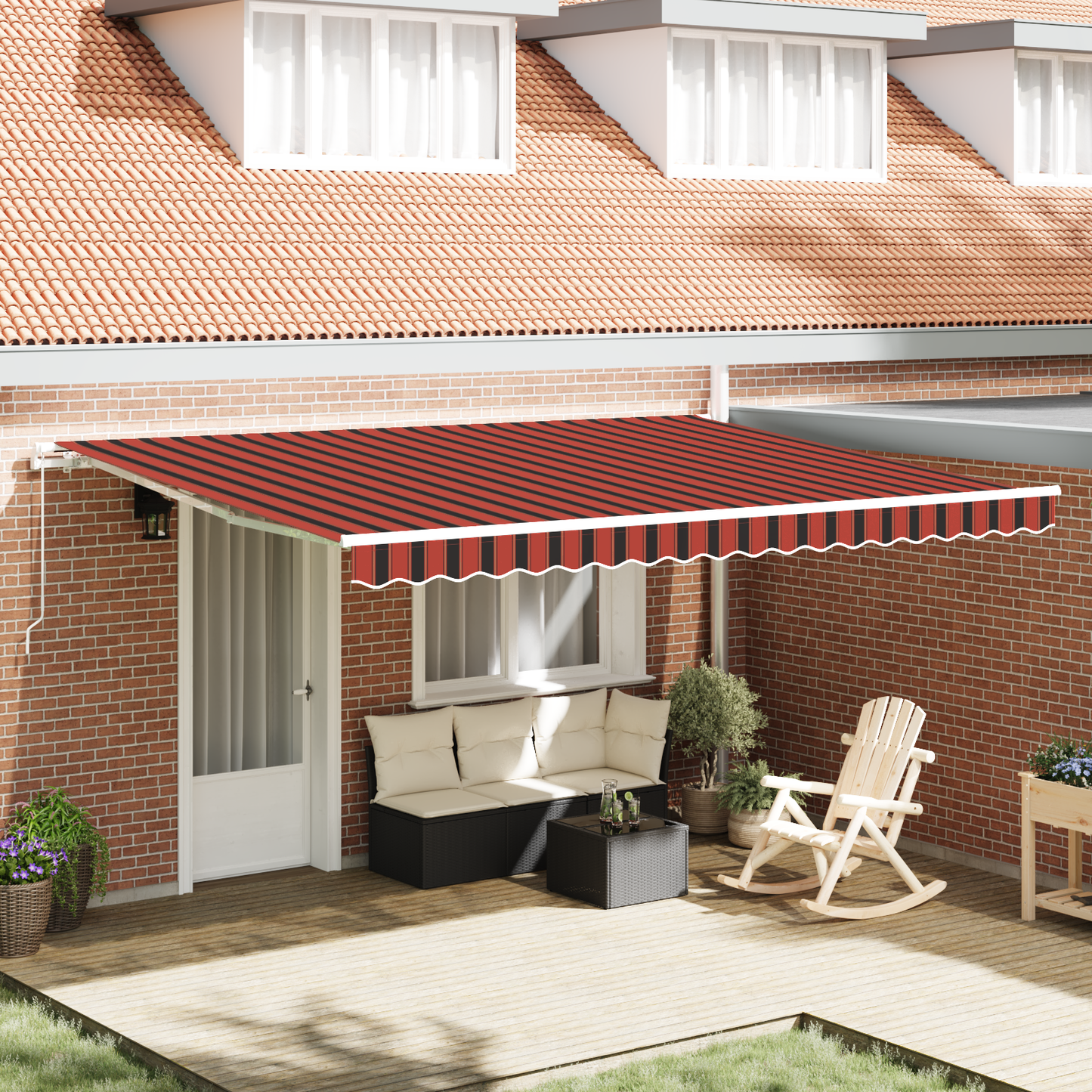 Retractable Awning Orange and brown 450 x 300 cm Fabric, Metal