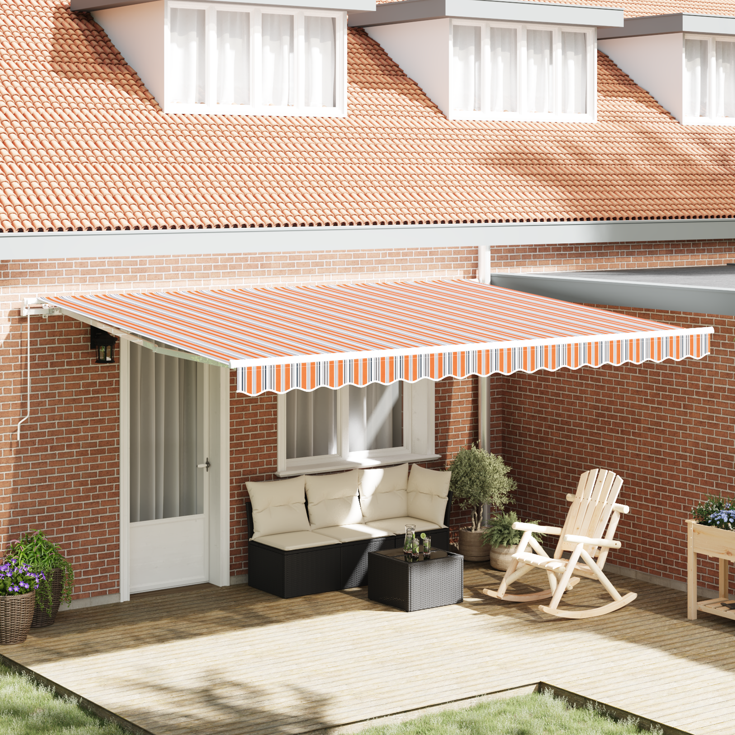 Retractable Awning Multicolour 450 x 300 cm Polyester and Metal