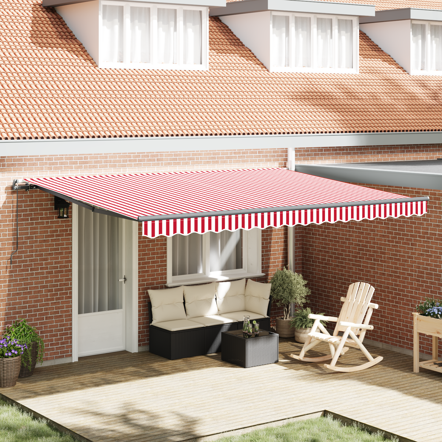 Retractable Awning Manual Red and white 450 x 350 cm Fabric