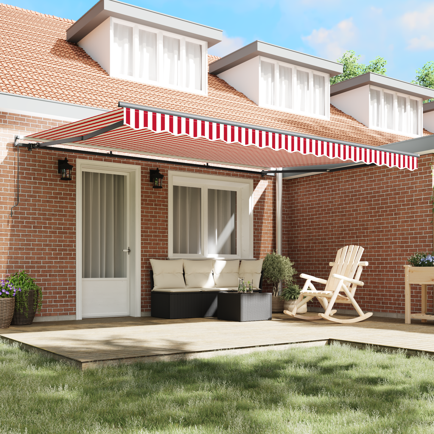 Retractable Awning Manual Red and white 450 x 350 cm Fabric