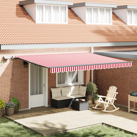 Retractable Awning Manual Red and white 450 x 350 cm Fabric