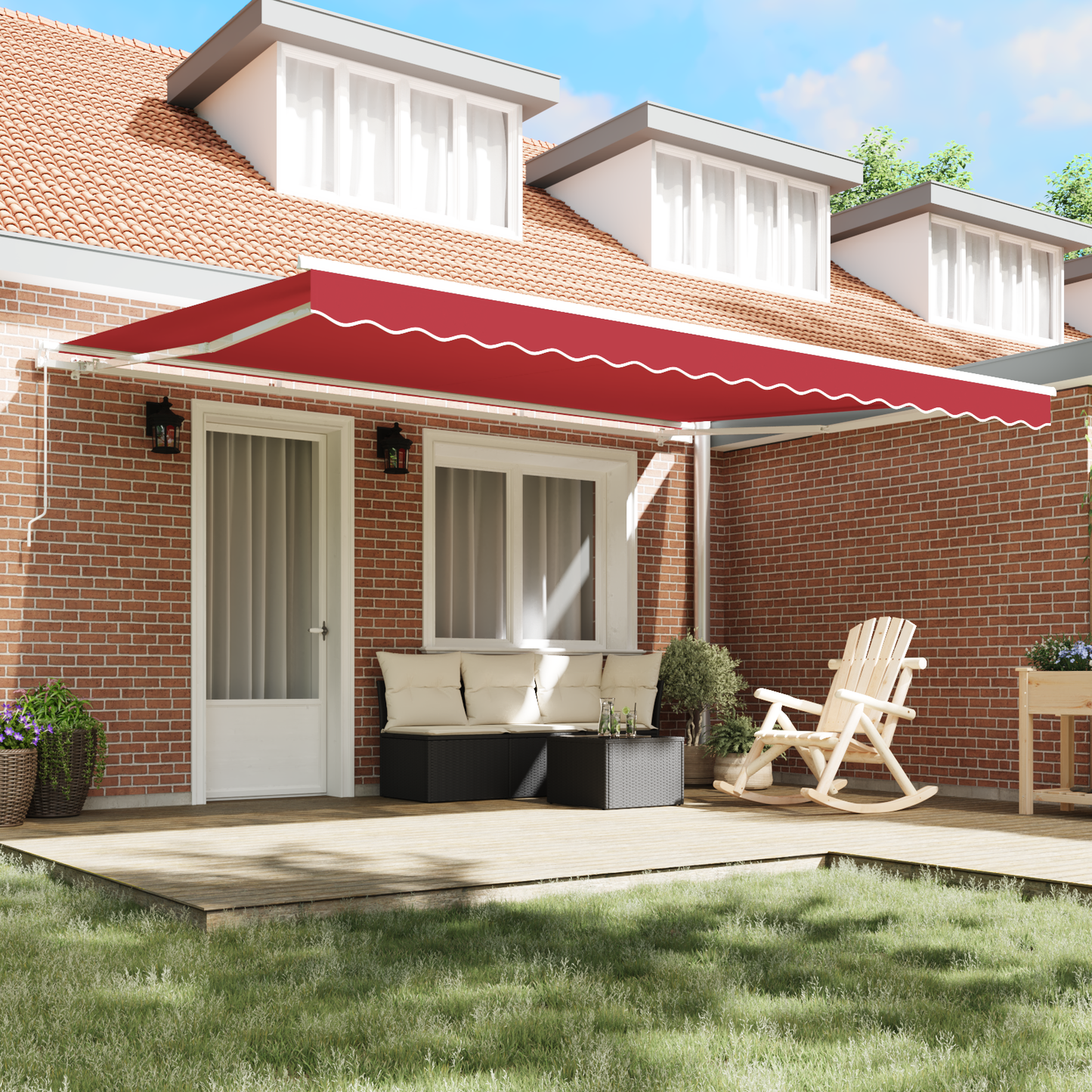 Awning Retractable Manual Red 4.5 x 3.5 m Polyester and metal