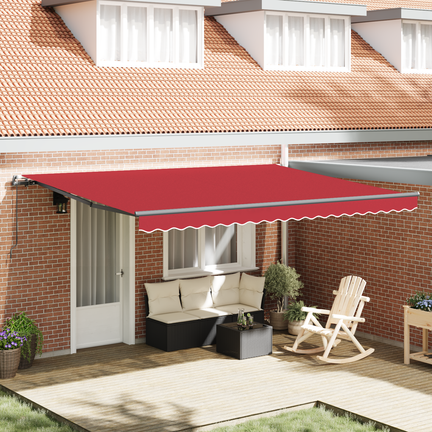 Retractable Awning Red Manual Red 450 x 350 cm Fabric