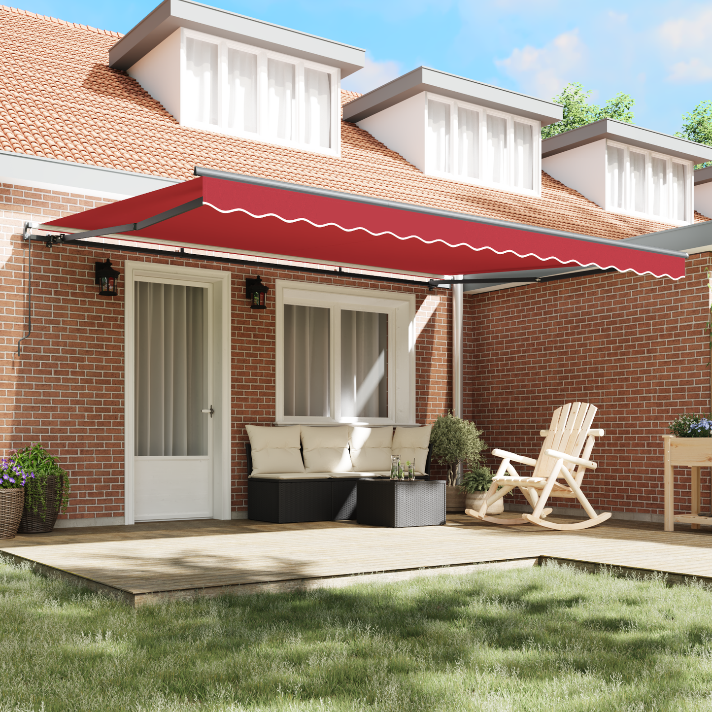 Retractable Awning Red Manual Red 450 x 350 cm Fabric