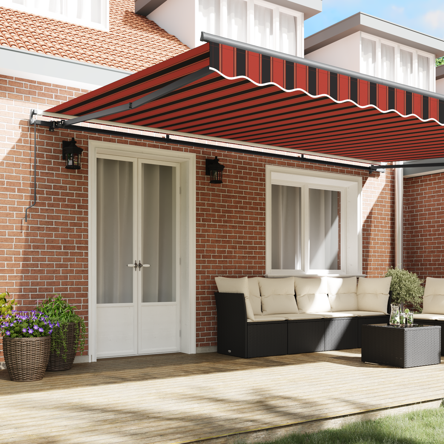 Manual Retractable Awning Orange and brown 500 x 350 cm Fabric