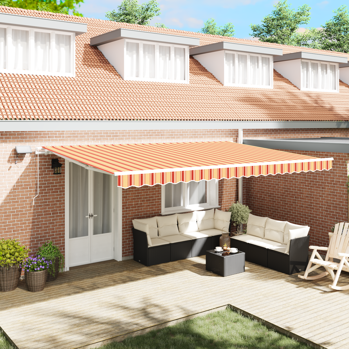 Retractable Awning with Manual 500 x 350 cm Yellow and orange