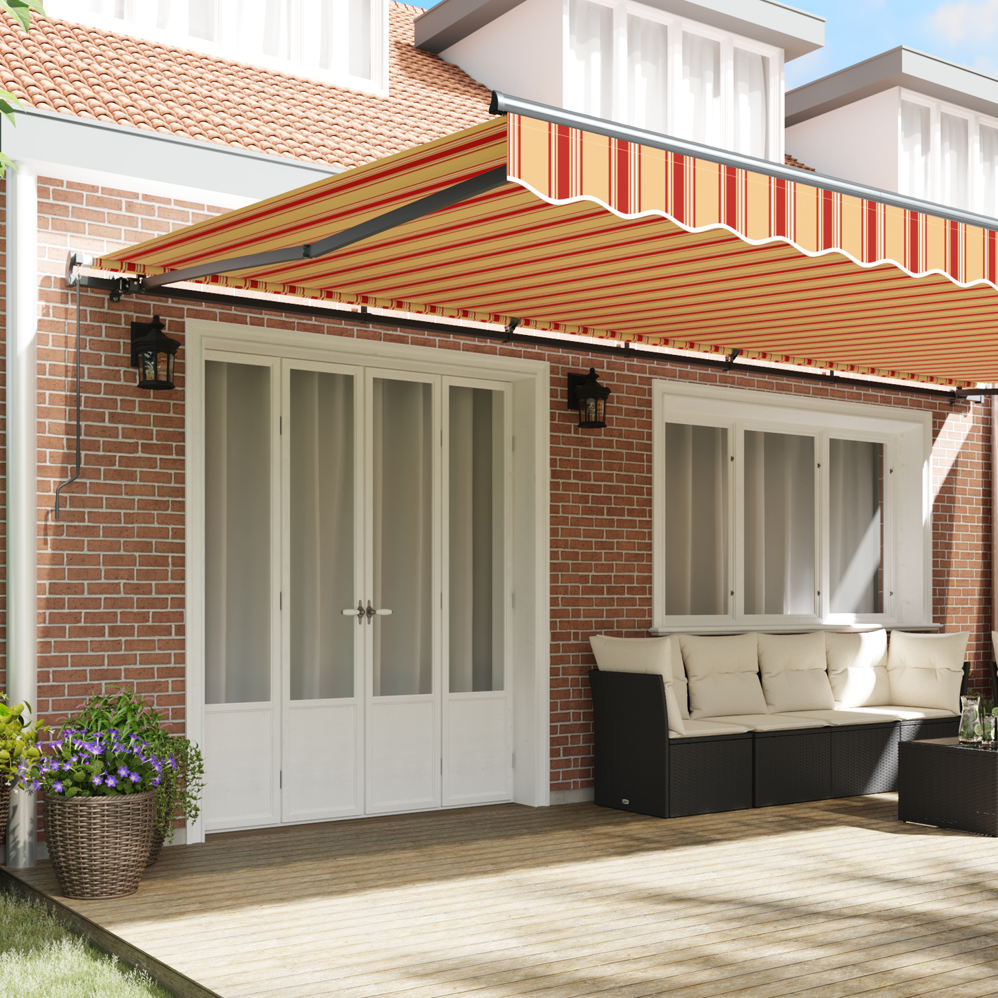 Retractable Awning Manual Yellow and orange 600 x 350 cm Fabric