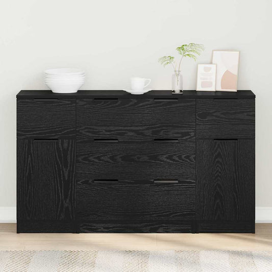 Sideboard with Drawer 3 pcs Black Oak Engineered Wood