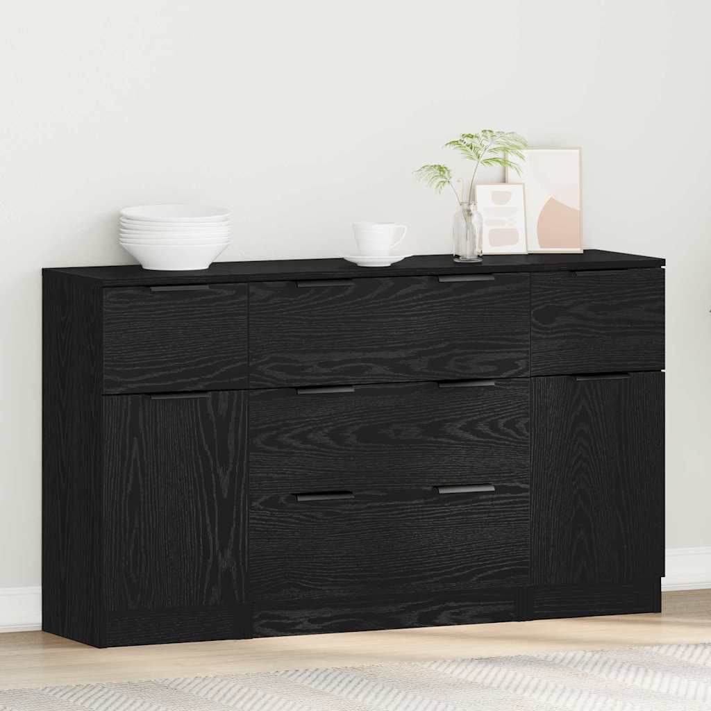 Sideboard with Drawer 3 pcs Black Oak Engineered Wood