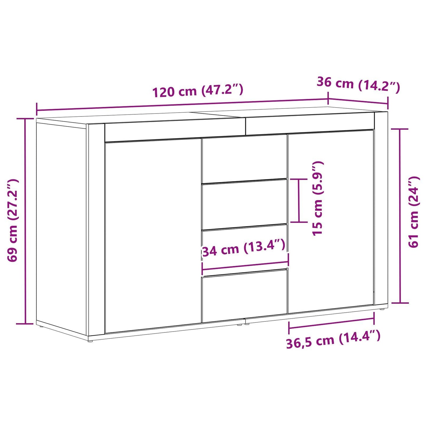 Sideboard Concrete grey 120 x 36 x 69 cm Engineered wood
