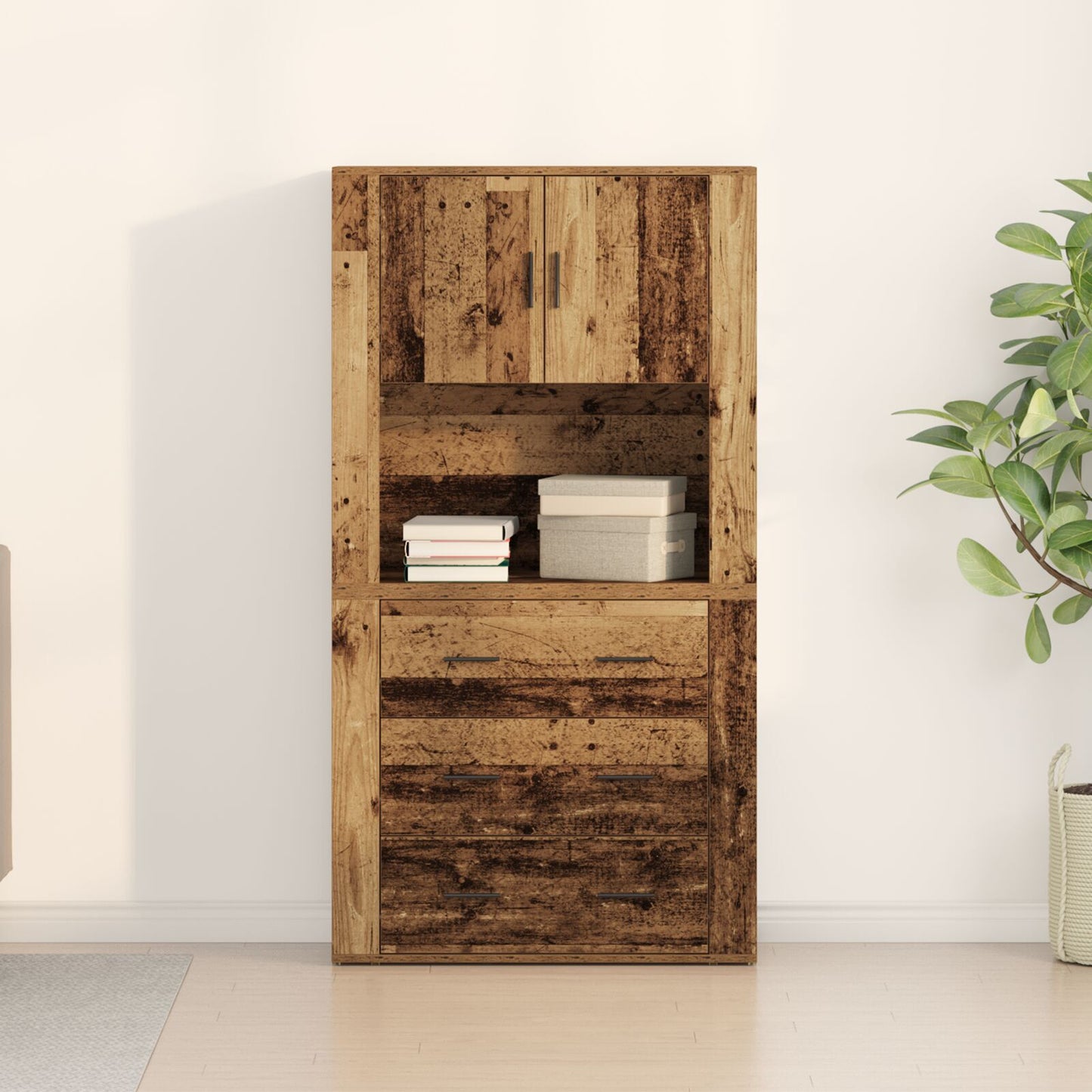 Highboard with Drawer Old wood 80 x 33 x 150 cm Engineered wood