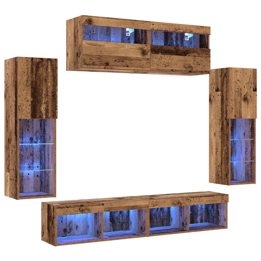 TV Wall Cabinet Set 6 pcs Old wood 30.5 x 30 x 102 cm