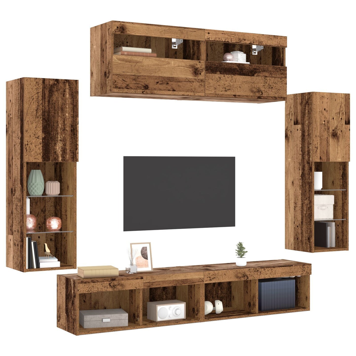 TV Wall Cabinet Set 6 pcs Old wood 30.5 x 30 x 102 cm