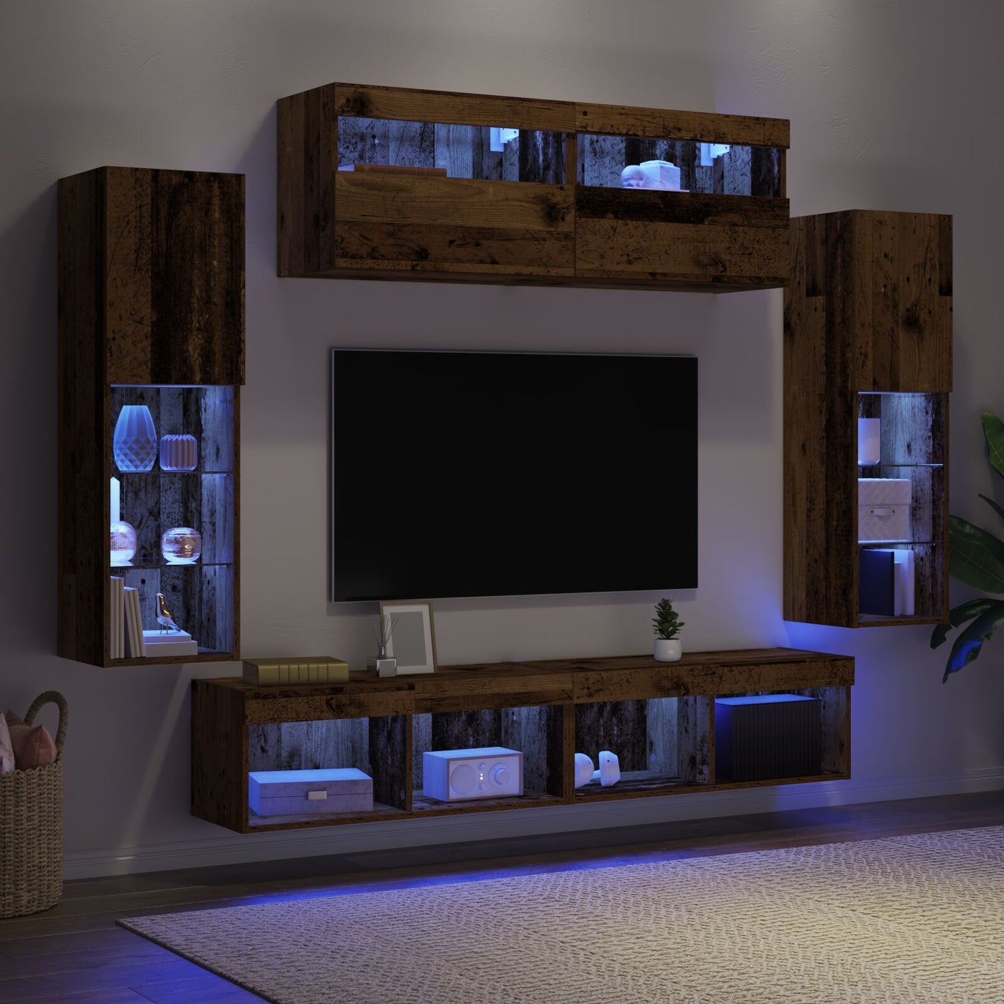 TV Wall Cabinet Set 6 pcs Old wood 30.5 x 30 x 102 cm