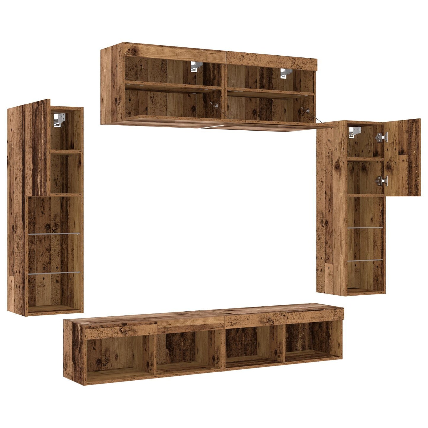 TV Wall Cabinet Set 6 pcs Old wood 30.5 x 30 x 102 cm