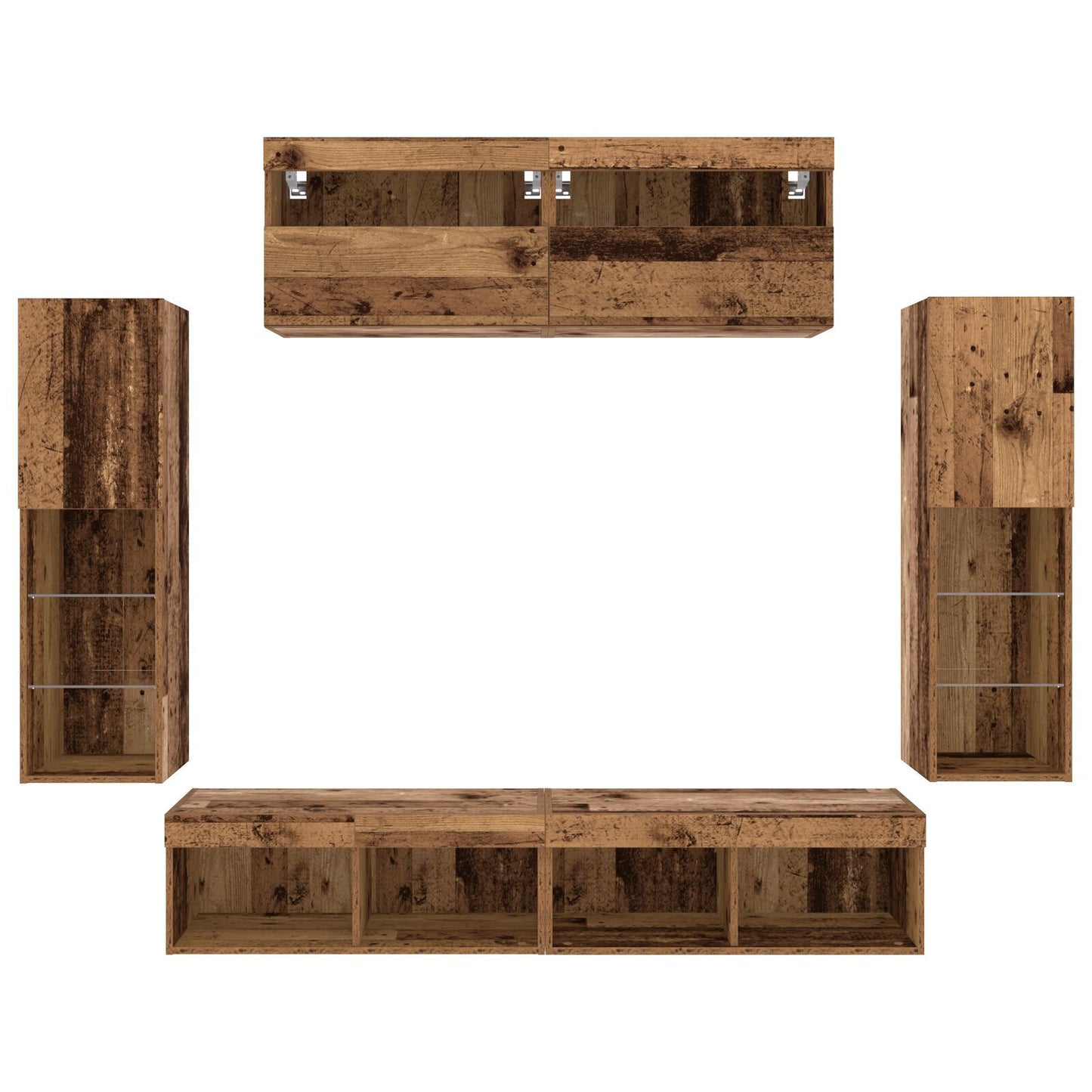 TV Wall Cabinet Set 6 pcs Old wood 30.5 x 30 x 102 cm