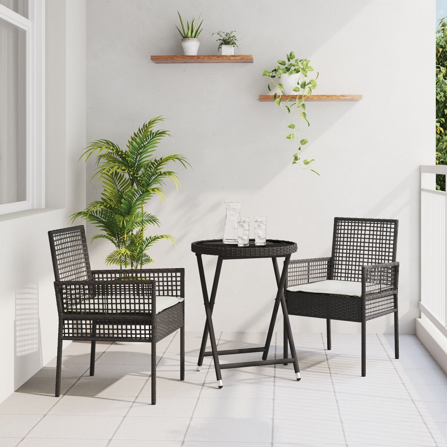 Garden Bistro Set 3 pcs Black Poly rattan