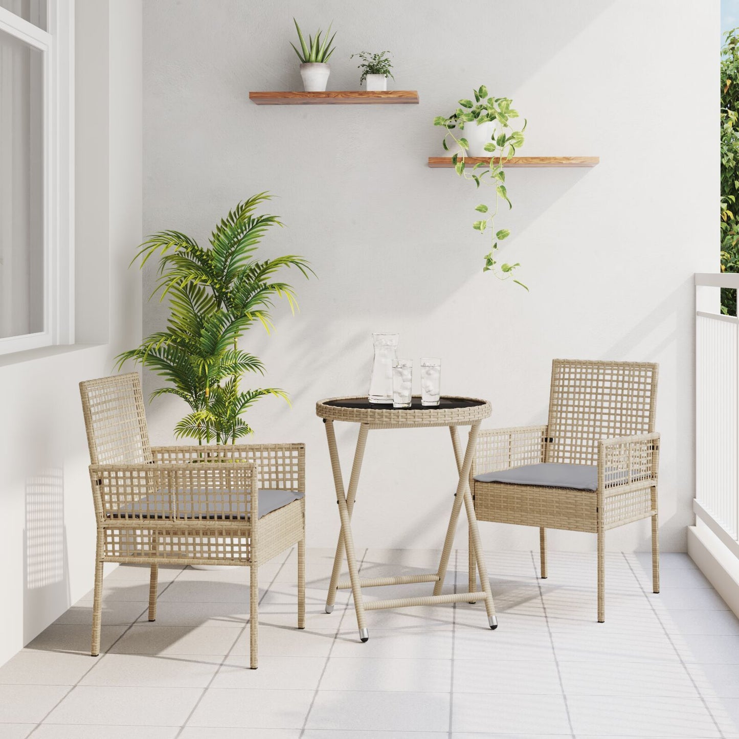 Garden Bistro Set 3 pcs Beige Poly rattan