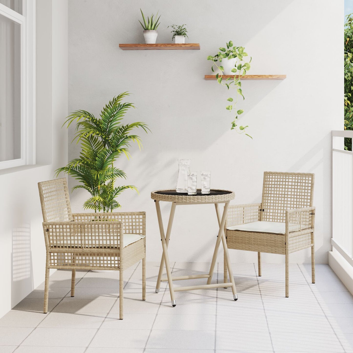 Garden Bistro Set 3 pcs Beige Poly rattan