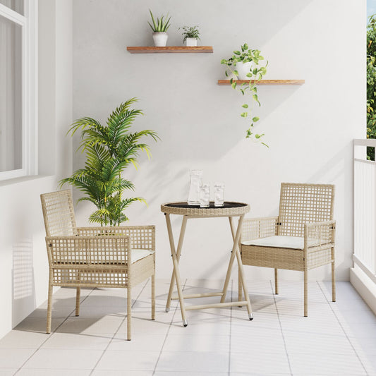 Garden Bistro Set 3 pcs Beige Poly rattan