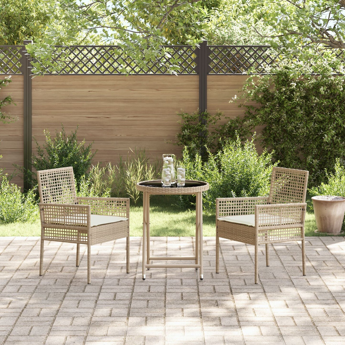 Garden Bistro Set 3 pcs Beige Poly rattan