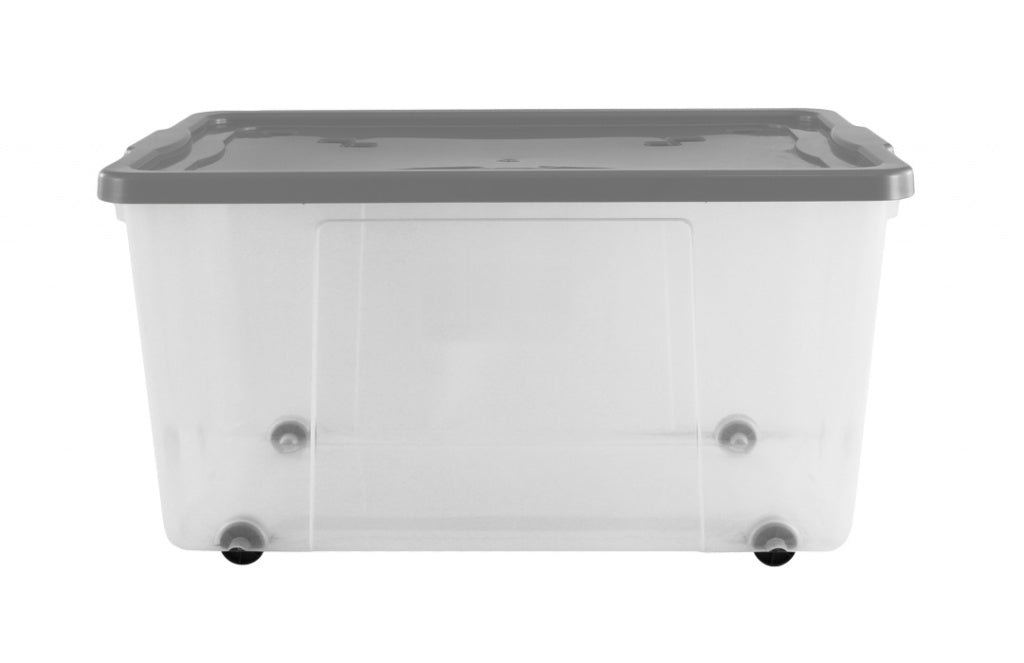 Wheeled Box 100L Clear / Platinum Lid & Wheels