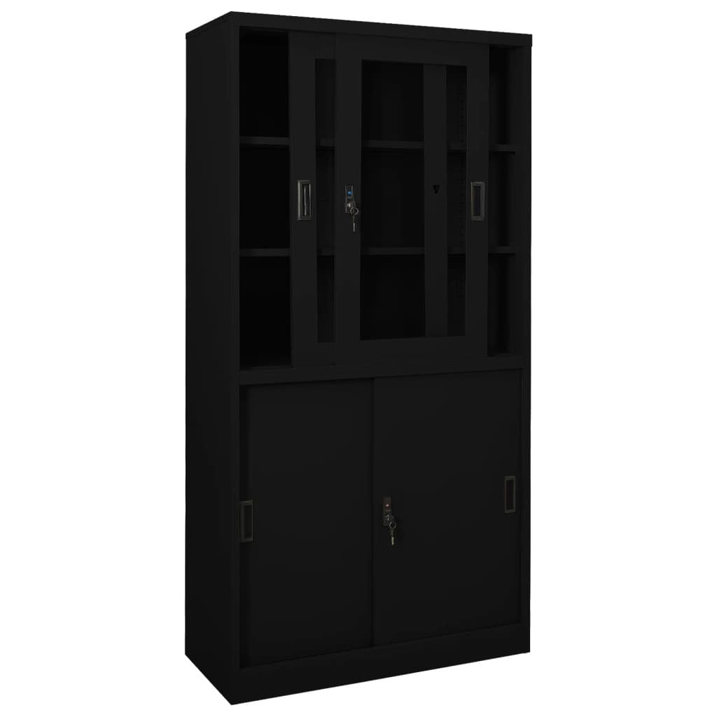 Office Cabinet with Sliding Door Black 90x40x180 cm Steel