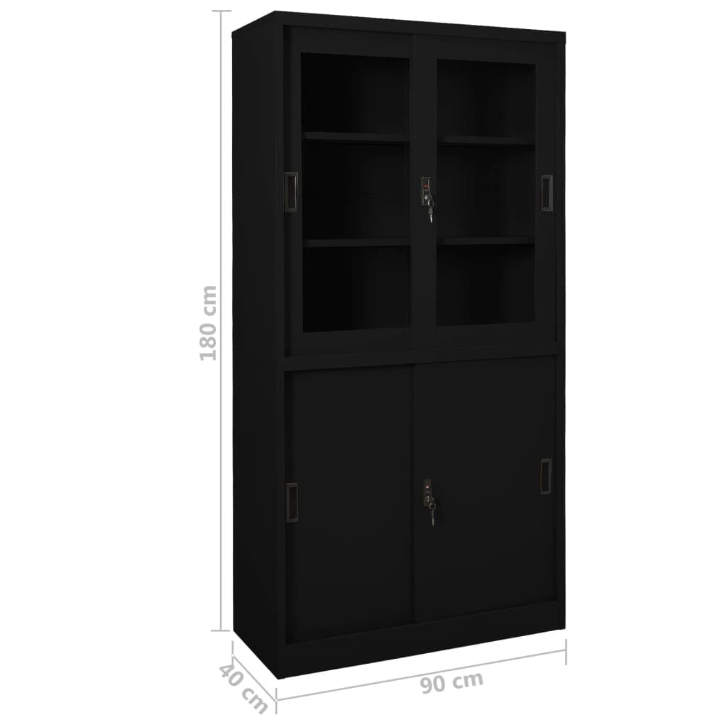 Office Cabinet with Sliding Door Black 90x40x180 cm Steel