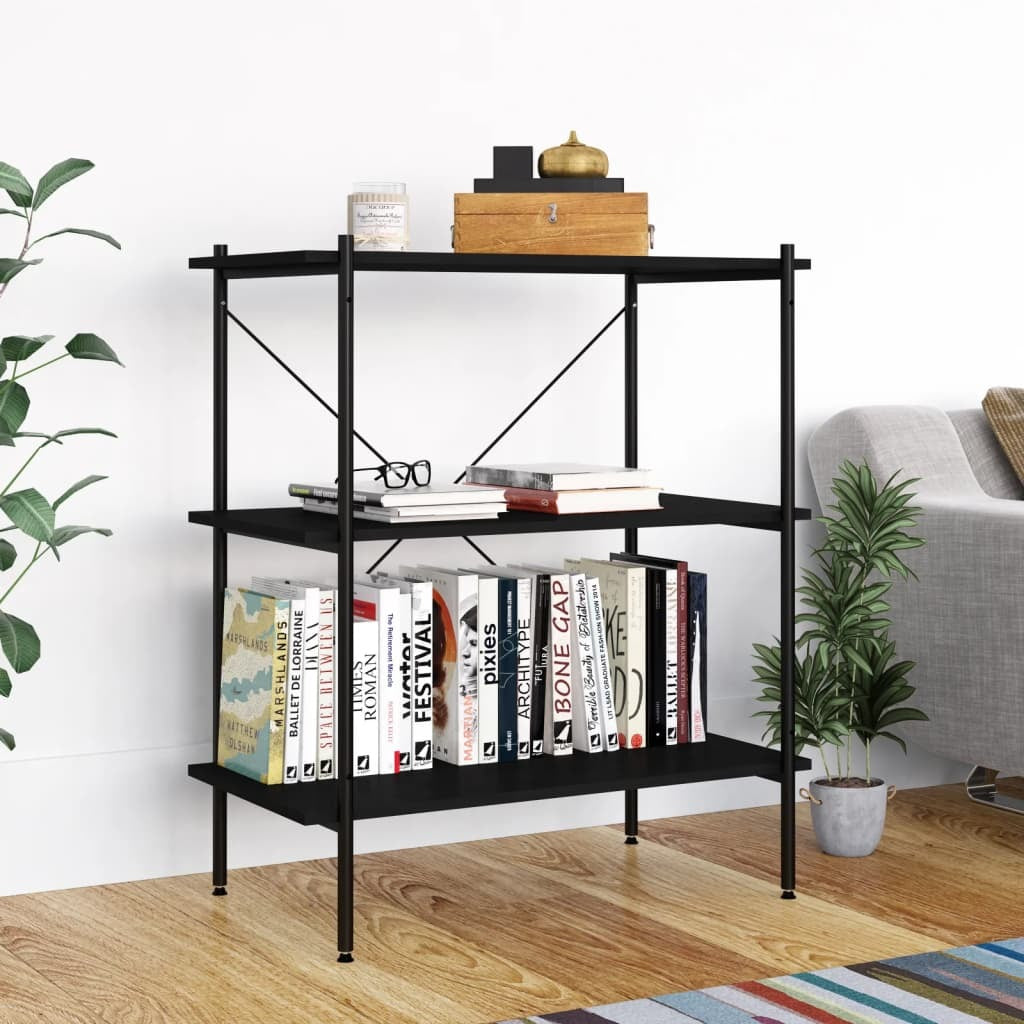 3-Tier Shelving Unit Black 80x40x92 cm