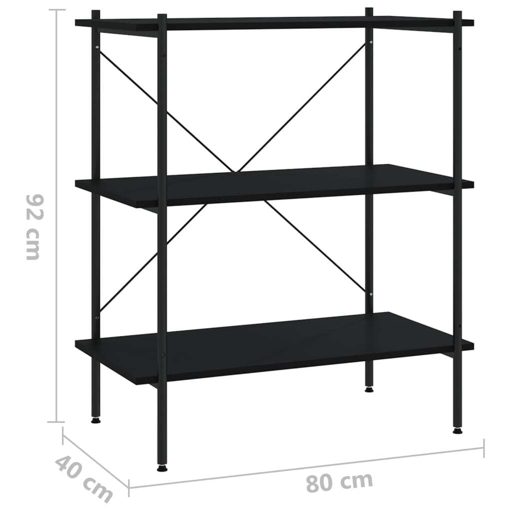 3-Tier Shelving Unit Black 80x40x92 cm