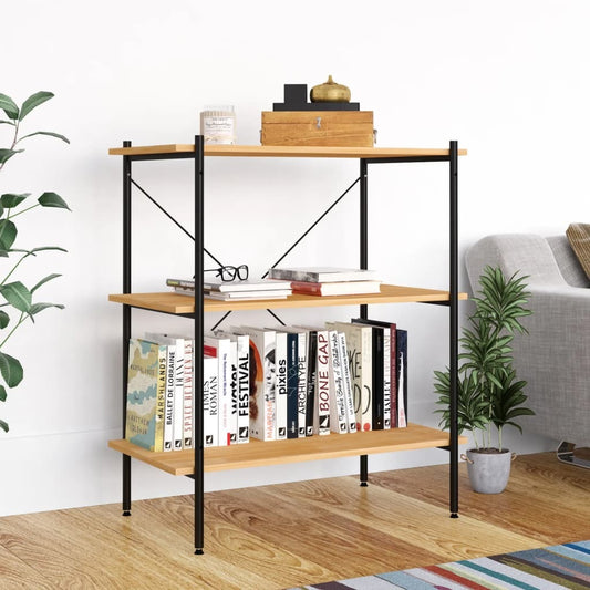 3-Tier Shelving Unit Black and Oak 80x40x92 cm