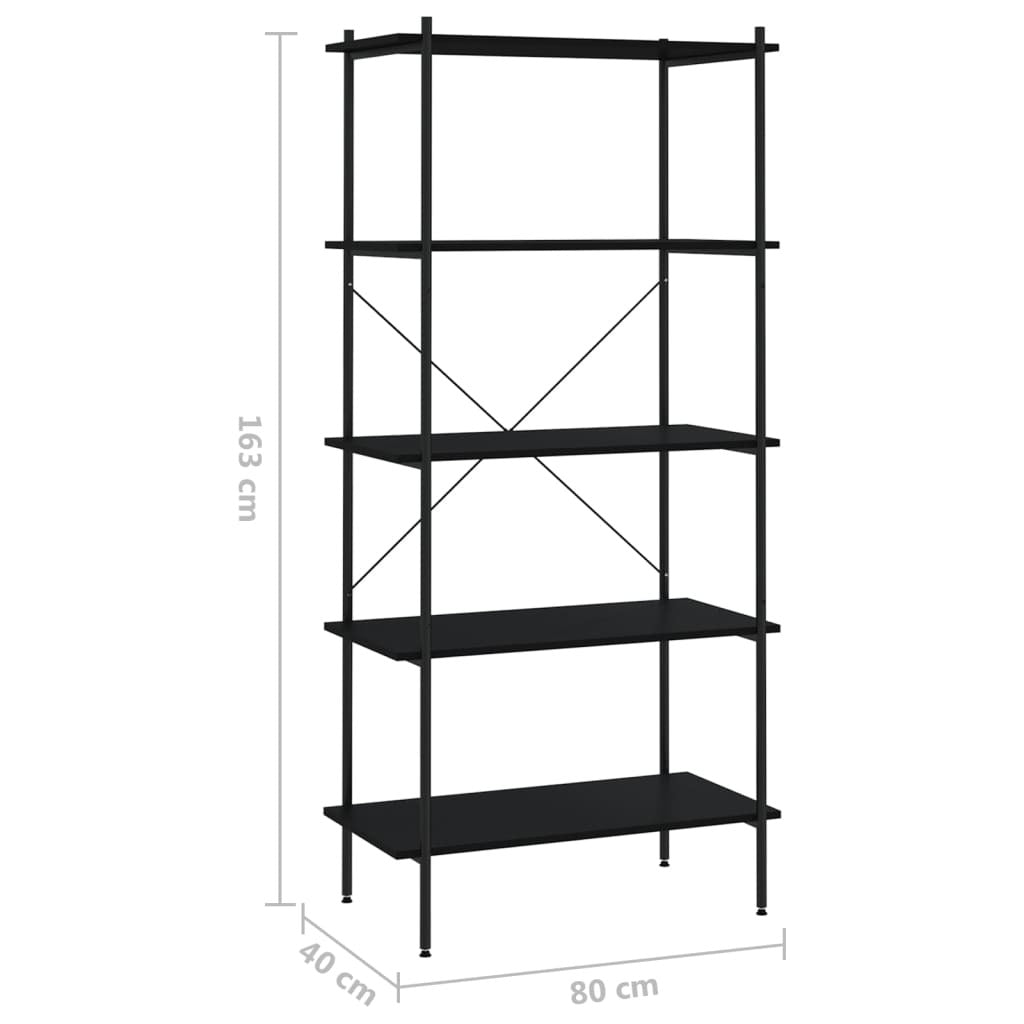 5-Tier Shelving Unit Black 80x40x163 cm