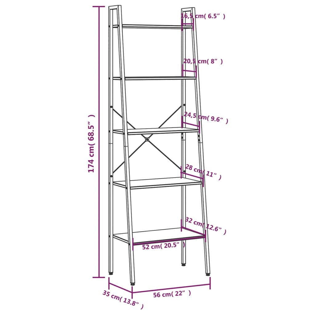 5-Tier Standing Shelf Dark Brown and Black 56x35x174 cm