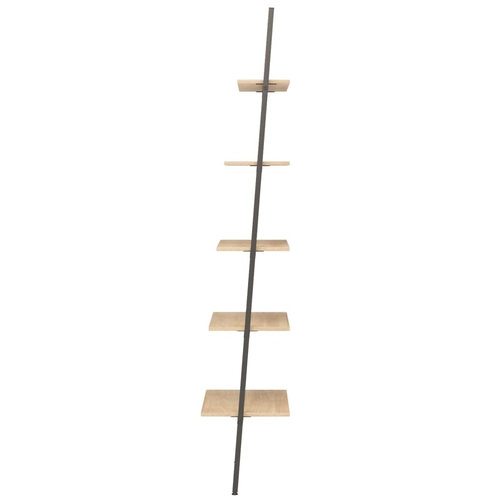 5-Tier Leaning Shelf Light Brown and Black 64x34x185.5 cm