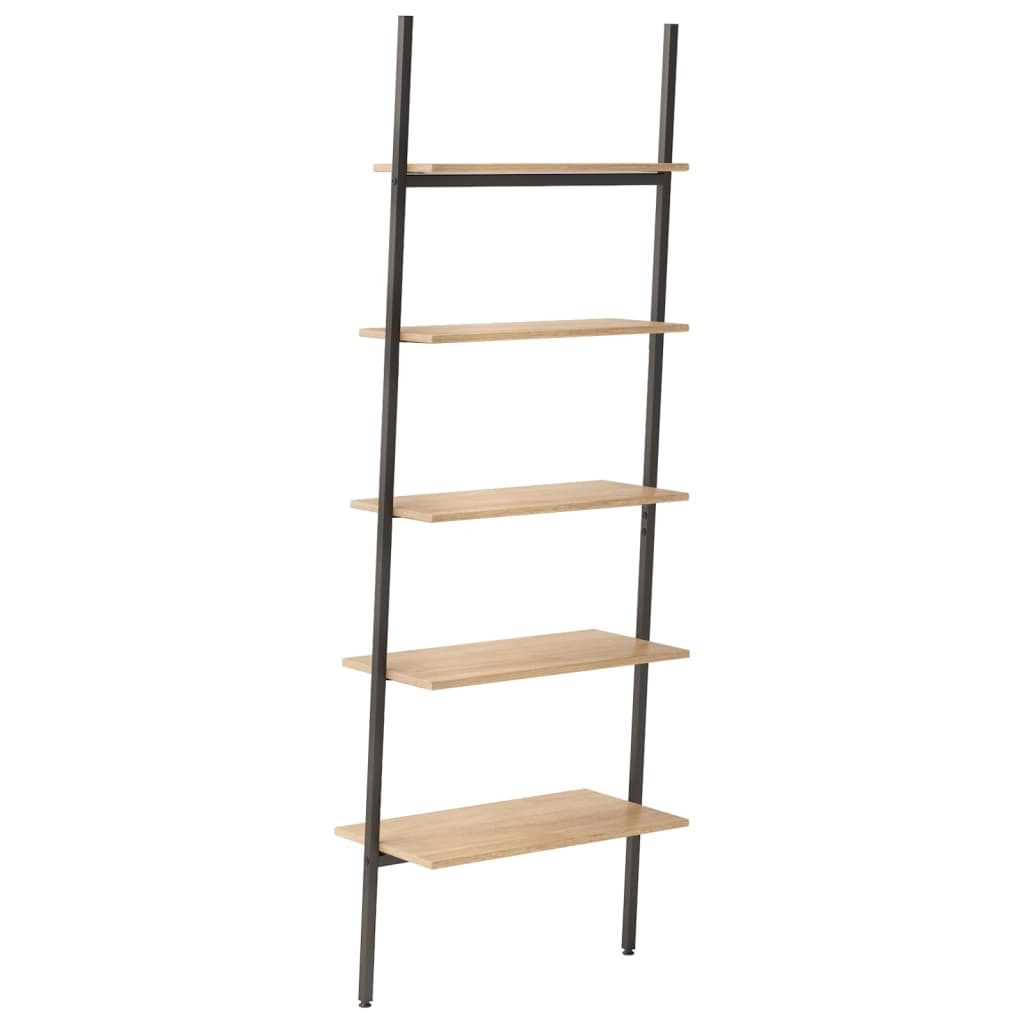 5-Tier Leaning Shelf Light Brown and Black 64x34x185.5 cm