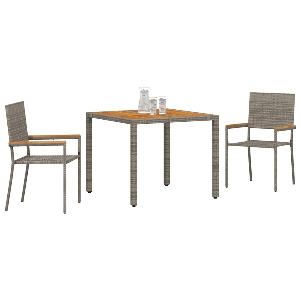 Garden Dining Set 3 pcs Grey 90 x 90 x 75 cm Poly Rattan