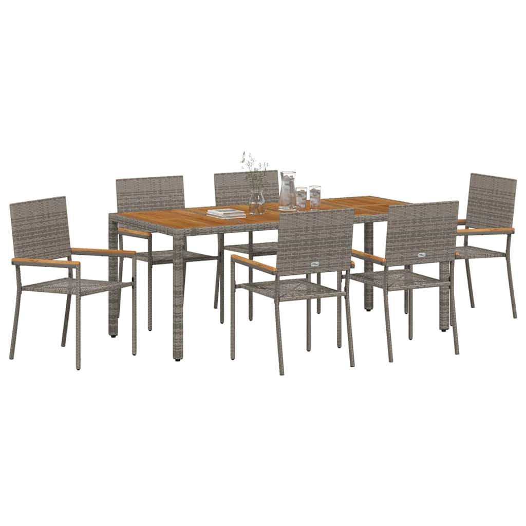 Garden Dining Set 7 pcs Grey 190 x 90 x 75 cm Poly Rattan
