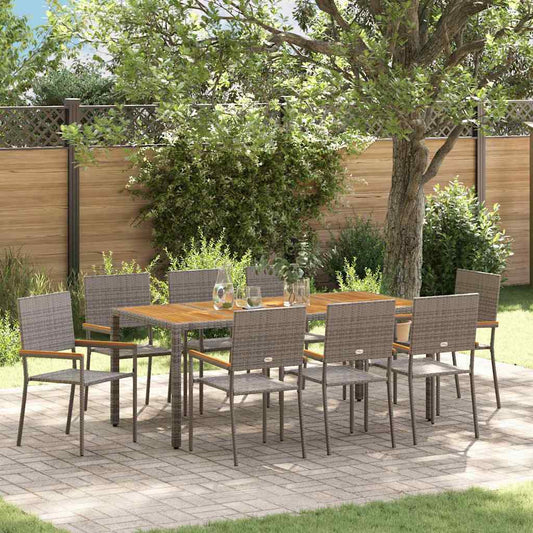 Garden Dining Set 9 pcs Grey 190 x 90 x 75 cm Poly Rattan