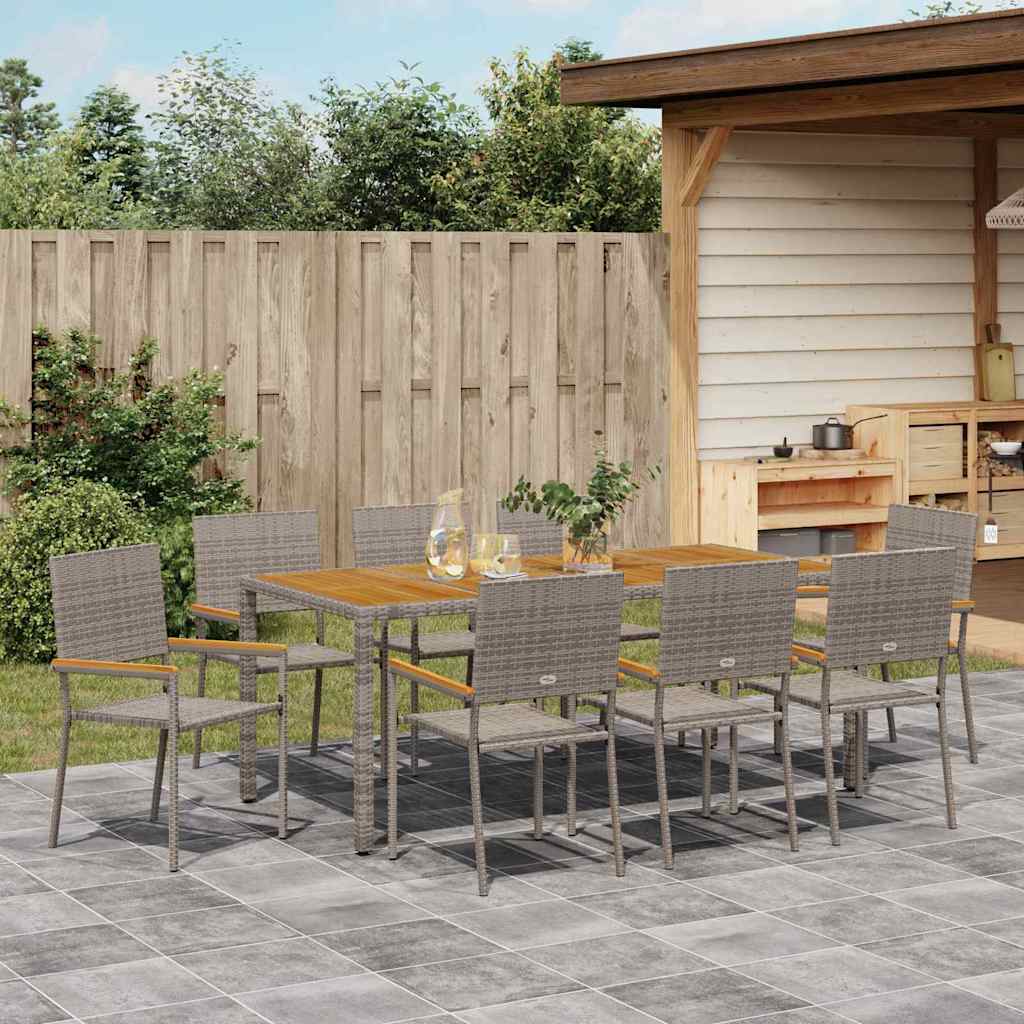 Garden Dining Set 9 pcs Grey 190 x 90 x 75 cm Poly Rattan