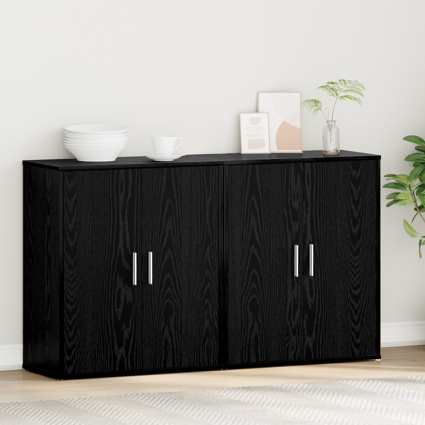 Sideboard 2 pcs Black Oak 60 x 31 x 70 cm Engineered Wood