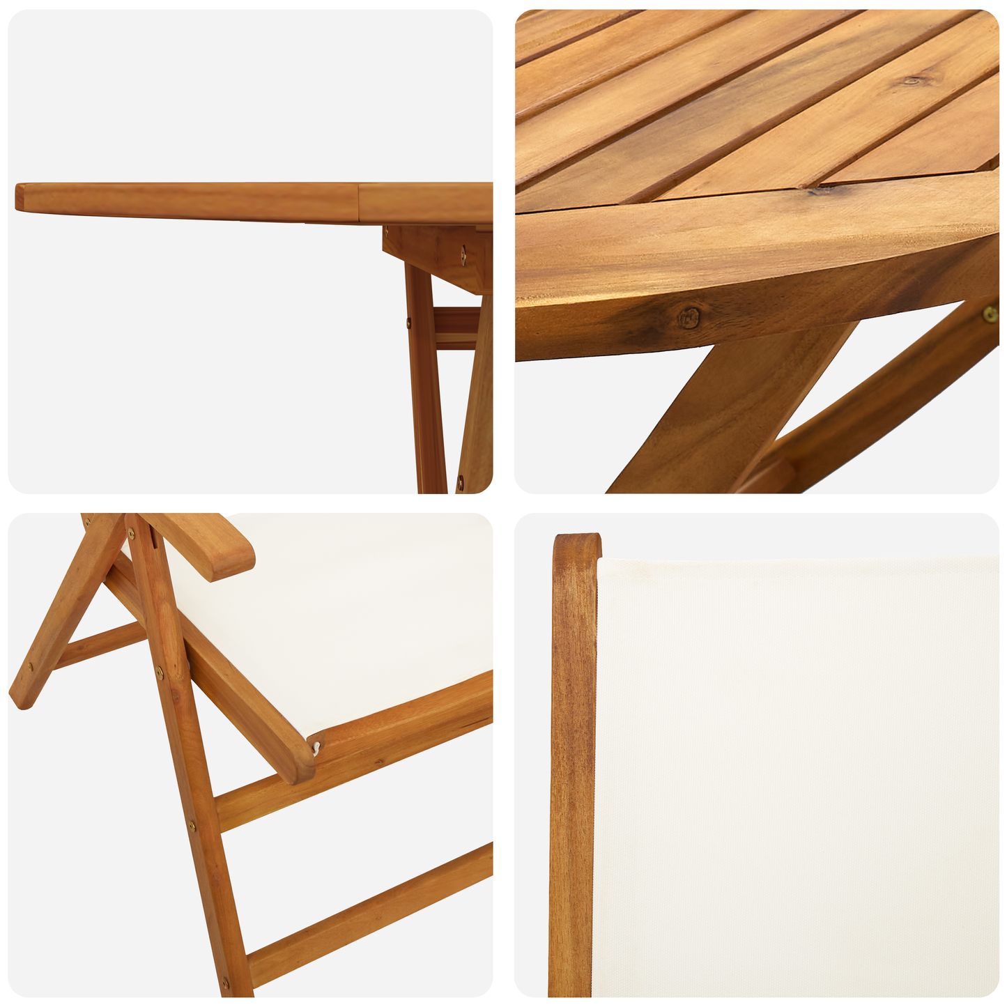 Garden Dining Set Folding 5 pcs Cream white Solid acacia wood