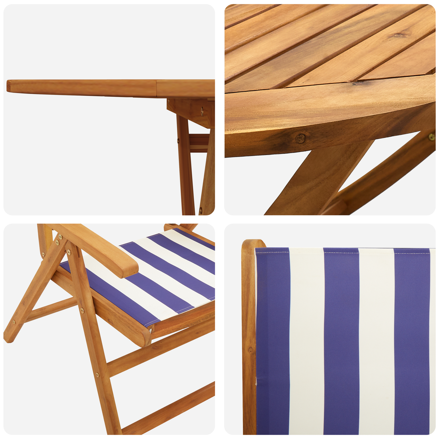 Garden Dining Set 5 pcs Blue and white Solid acacia wood