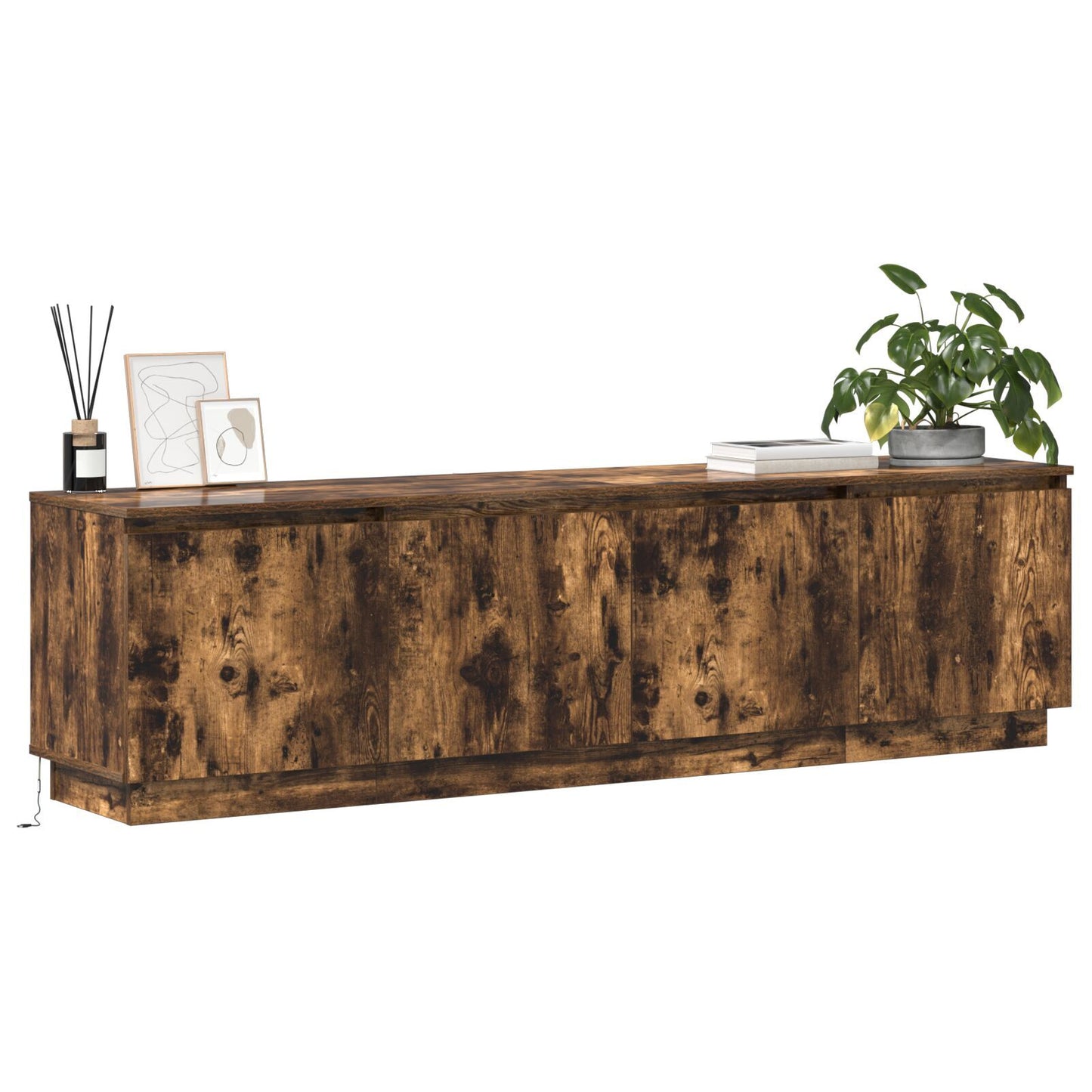 TV cabinet with LED Smoked oak 180 x 38 x 49 cm Engineered Wood