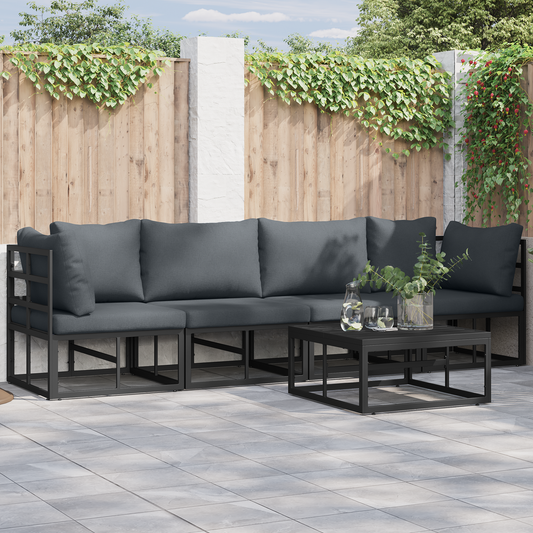 Garden Sofa Set with Cushion 4 pcs Black Aluminium