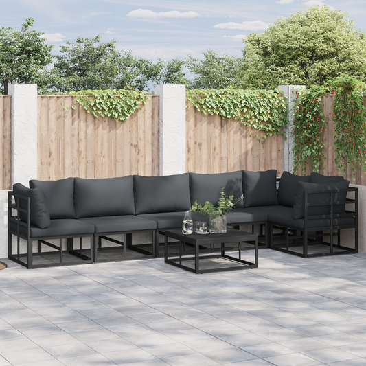 Garden Sofa Set with Cushion 6 pcs Black Aluminium