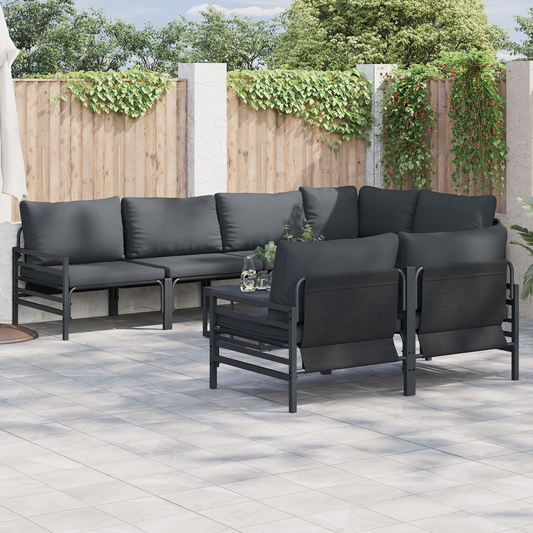 Garden Sofa Set with Cushion 7 pcs Anthracite Steel & Fabric