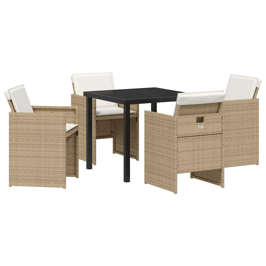 Garden Dining Set with Cushion Folding 5 pcs Beige Poly rattan