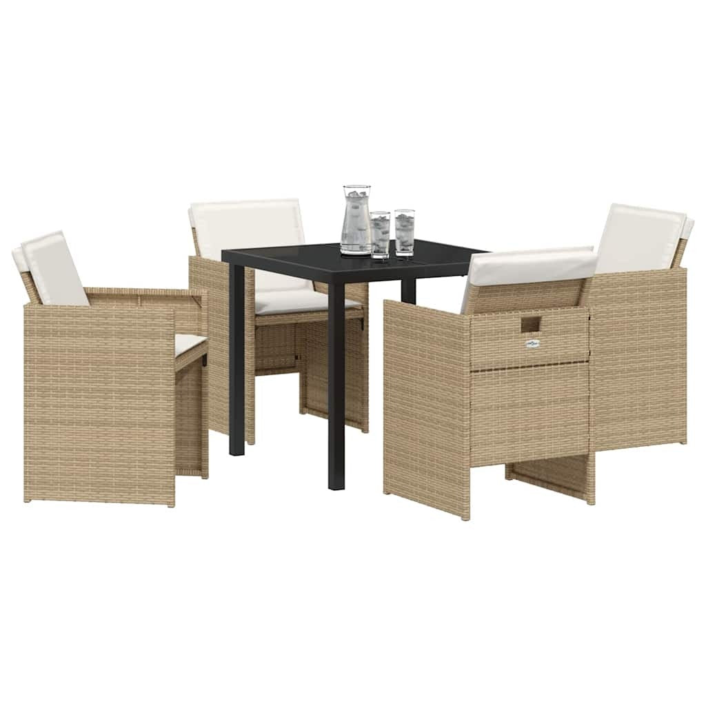 Garden Dining Set with Cushion Folding 5 pcs Beige Poly rattan