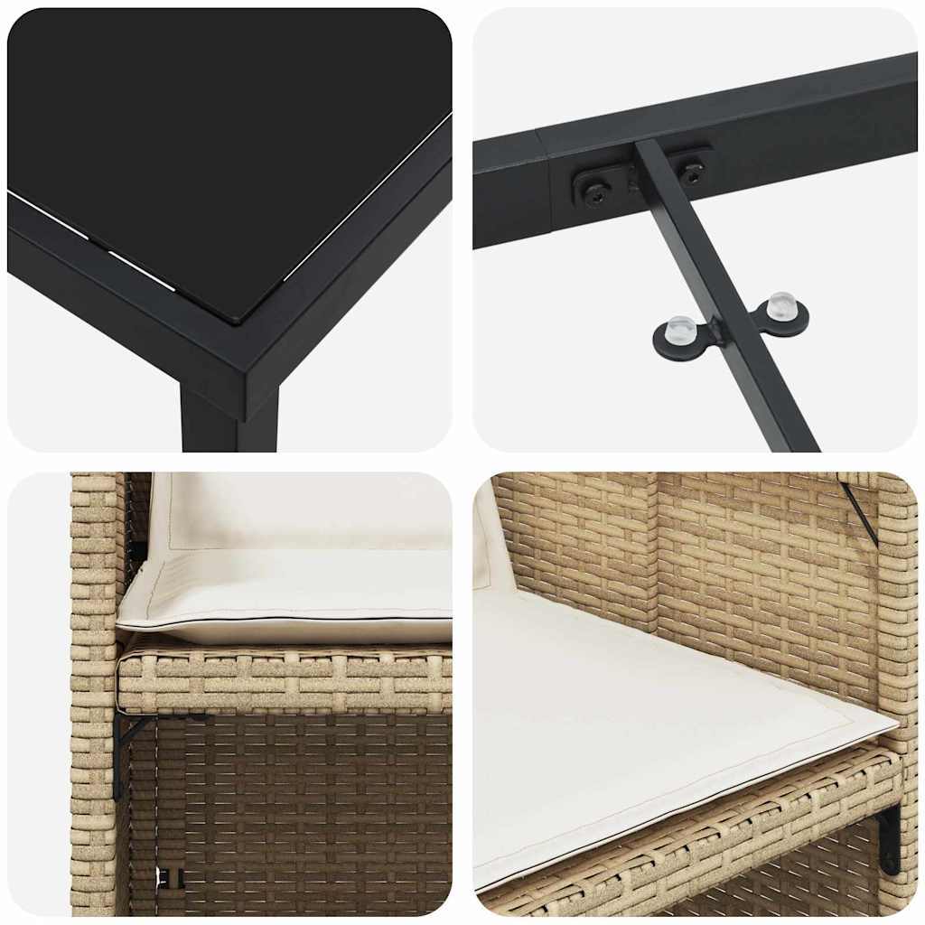 Garden Dining Set with Cushion Folding 5 pcs Beige Poly rattan