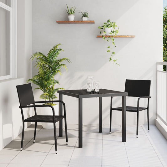 Garden Dining Set with Cushion 3 pcs Black Poly Rattan